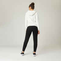 Women's Straight-Cut Cotton-Rich Jogging Fitness Bottoms 100 - Black