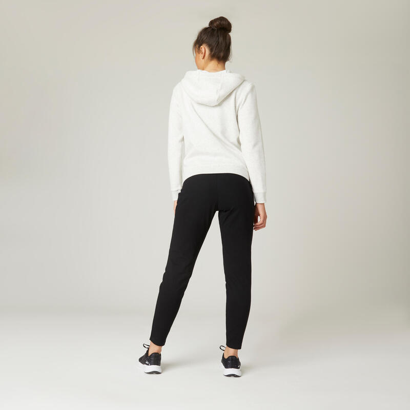Pantalon jogging fitness femme coton majoritaire coupe droite - 100 noir