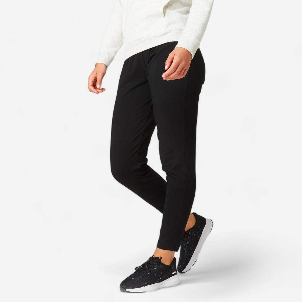 Pantalon jogging fitness femme coton majoritaire coupe droite - 100 noir