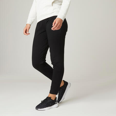 Pantalon jogging fitness femme coton majoritaire coupe droite - 100 noir -  Maroc | achat en ligne | Decathlon