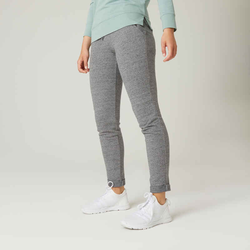 Pantalón jogger de fitness Domyos 500 de Mujer gris ajustado