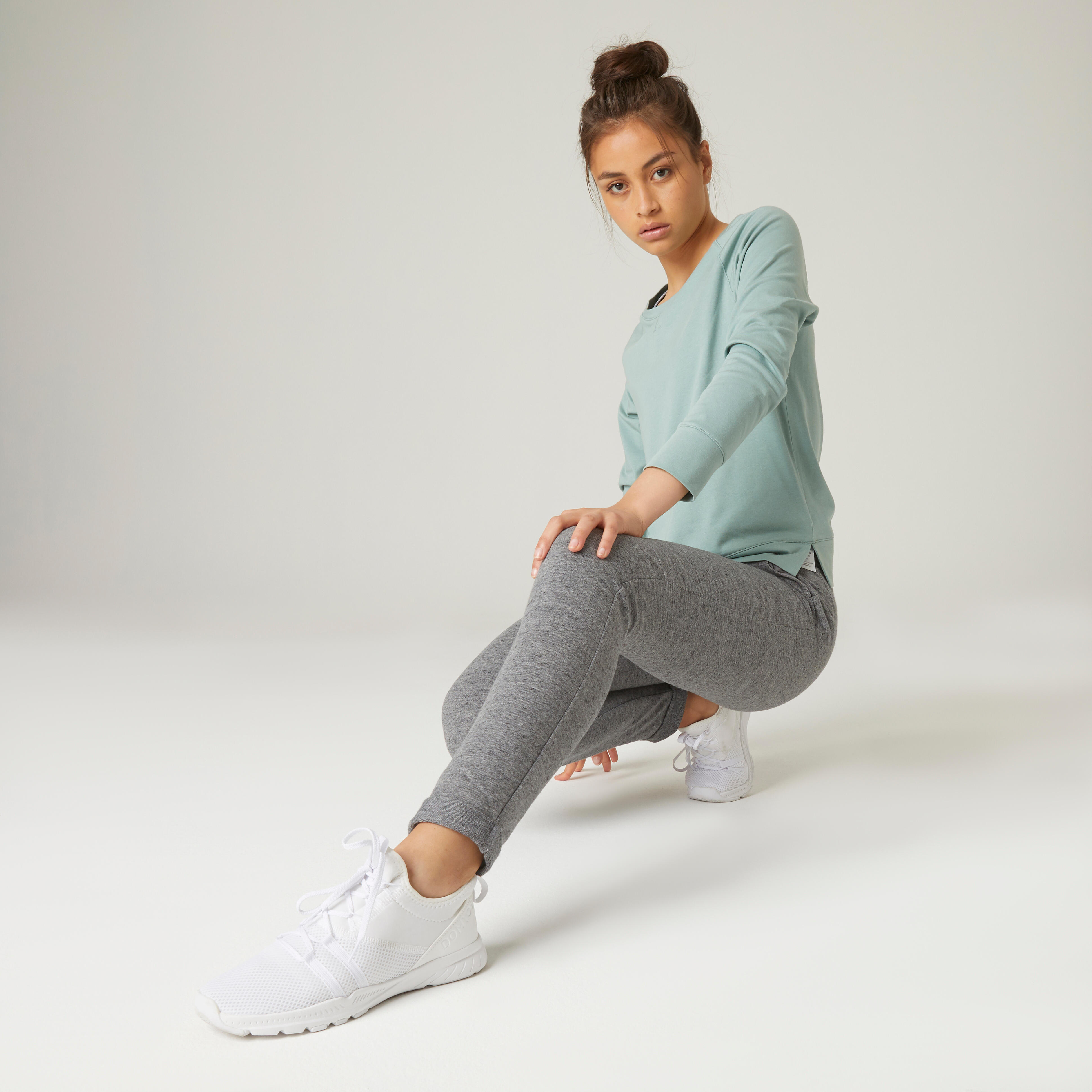 Pantalón jogger fitness mujer algodón bio ajustado - 500 negro - Decathlon