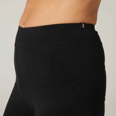 Leggings Fitness Baumwolle gerader Schnitt unten verengbar Fit+ Damen schwarz