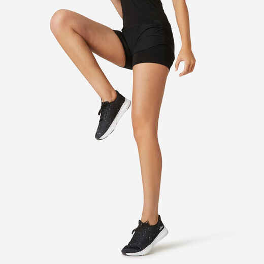 
      Shorts mit Untershorts Damen Baumwolle 2-in-1 - schwarz 
  
