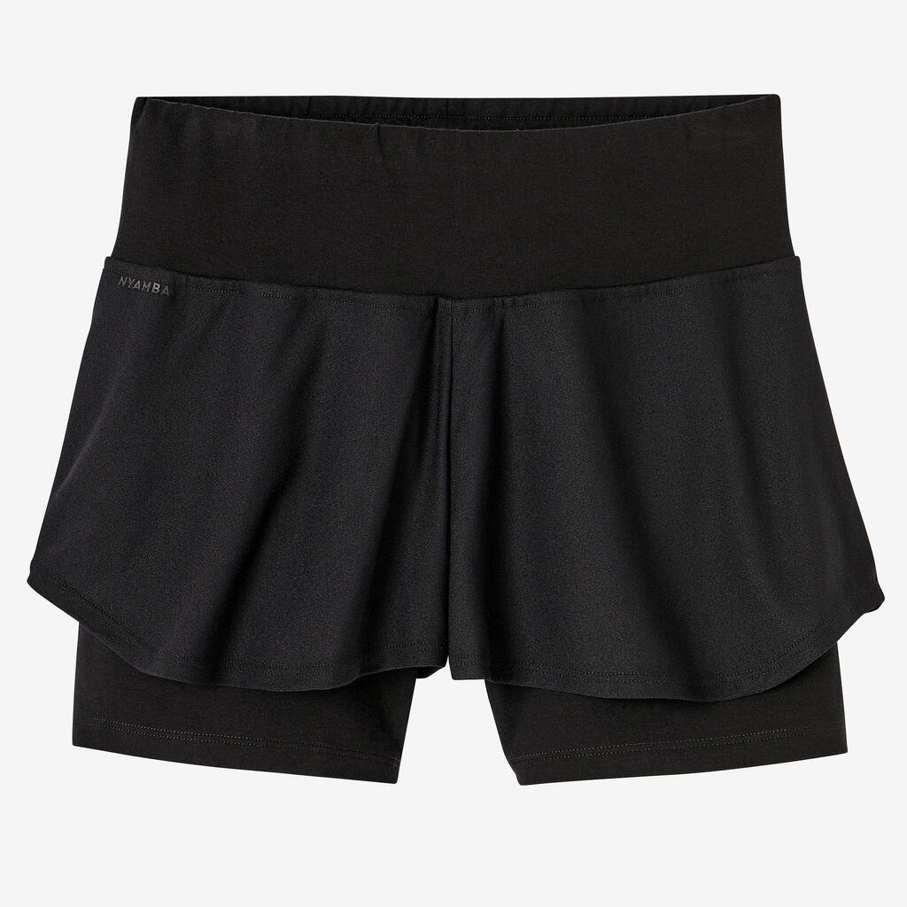 Women's 2-in-1 Slim / Straight-Cut Cotton Fitness Shorts 900 With Key Pocket - Black