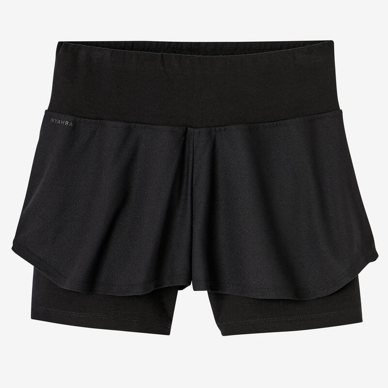 Shorts mit Untershorts Damen Baumwolle 2-in-1 - schwarz 