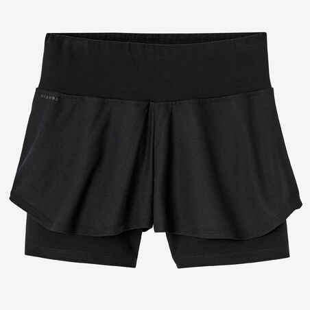 Women's Fitness 2-in-1 Cotton Shorts and Undershorts - Black - Decathlon