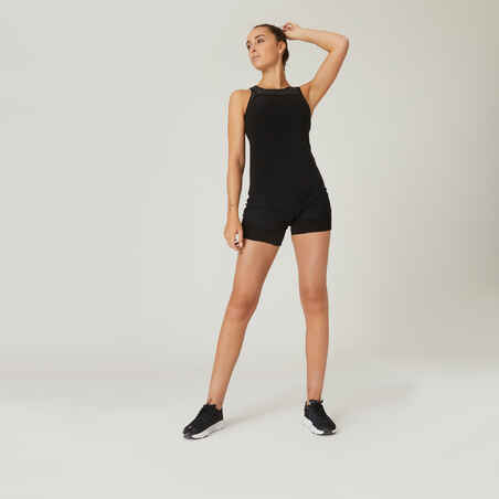 Shorts 2-in-1 Slim gerade 900 Fitness Baumwolle mit Schlüsseltasche Damen schwarz 