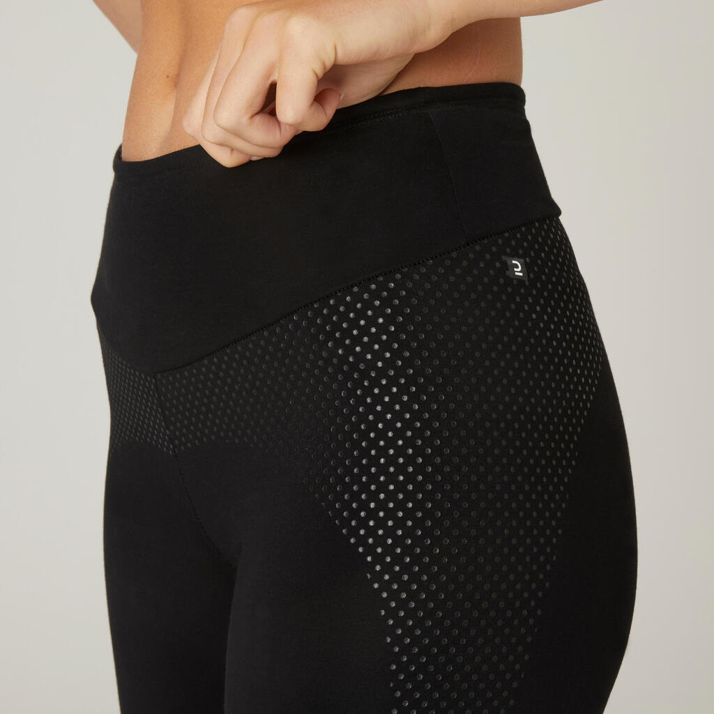 Legging fitness 7/8 coton extensible gainant femme - noir