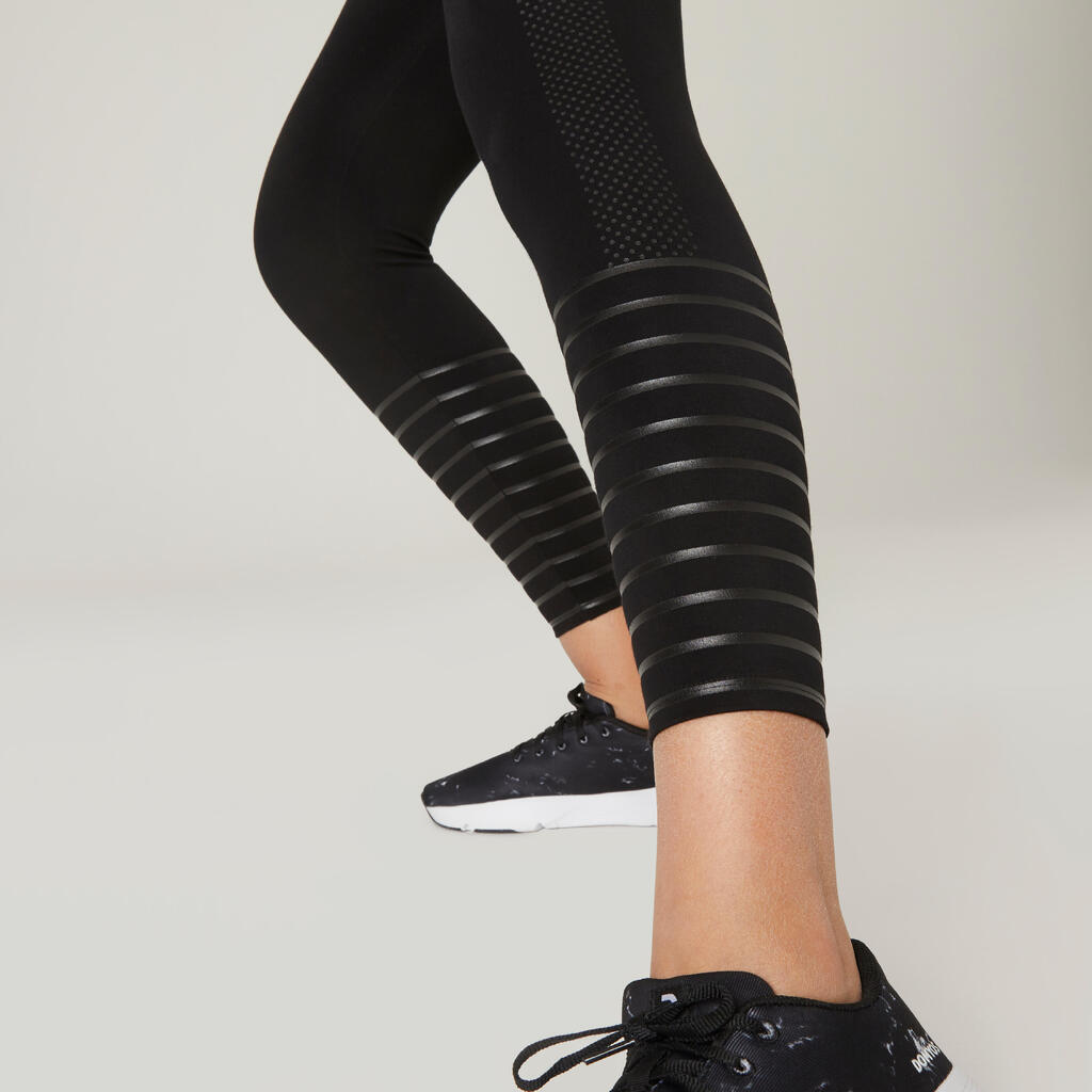 Leggings Fitness Baumwolle figurformend Damen schwarz