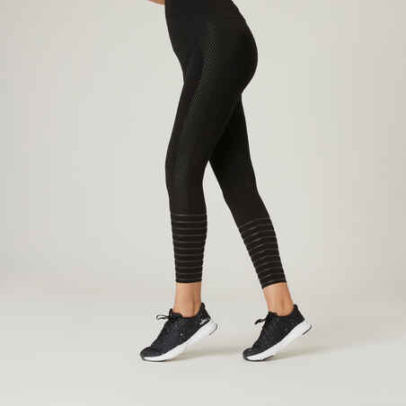 Leggings Fitness Baumwolle figurformend Damen schwarz