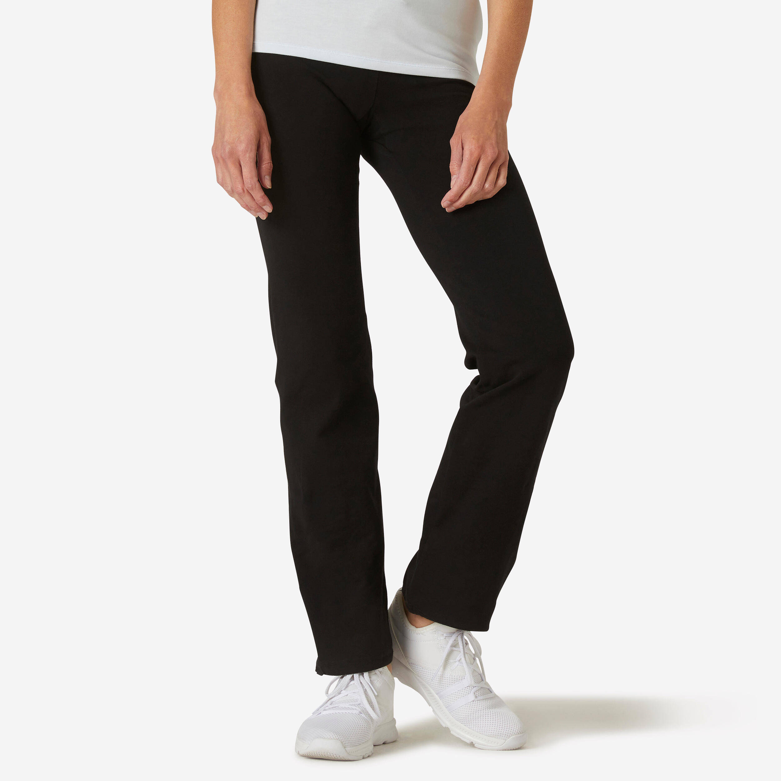 Women Cotton-Rich Gym Trackpants 500 – Stretchable, Soft, Moisture-Wicking–Black -  1