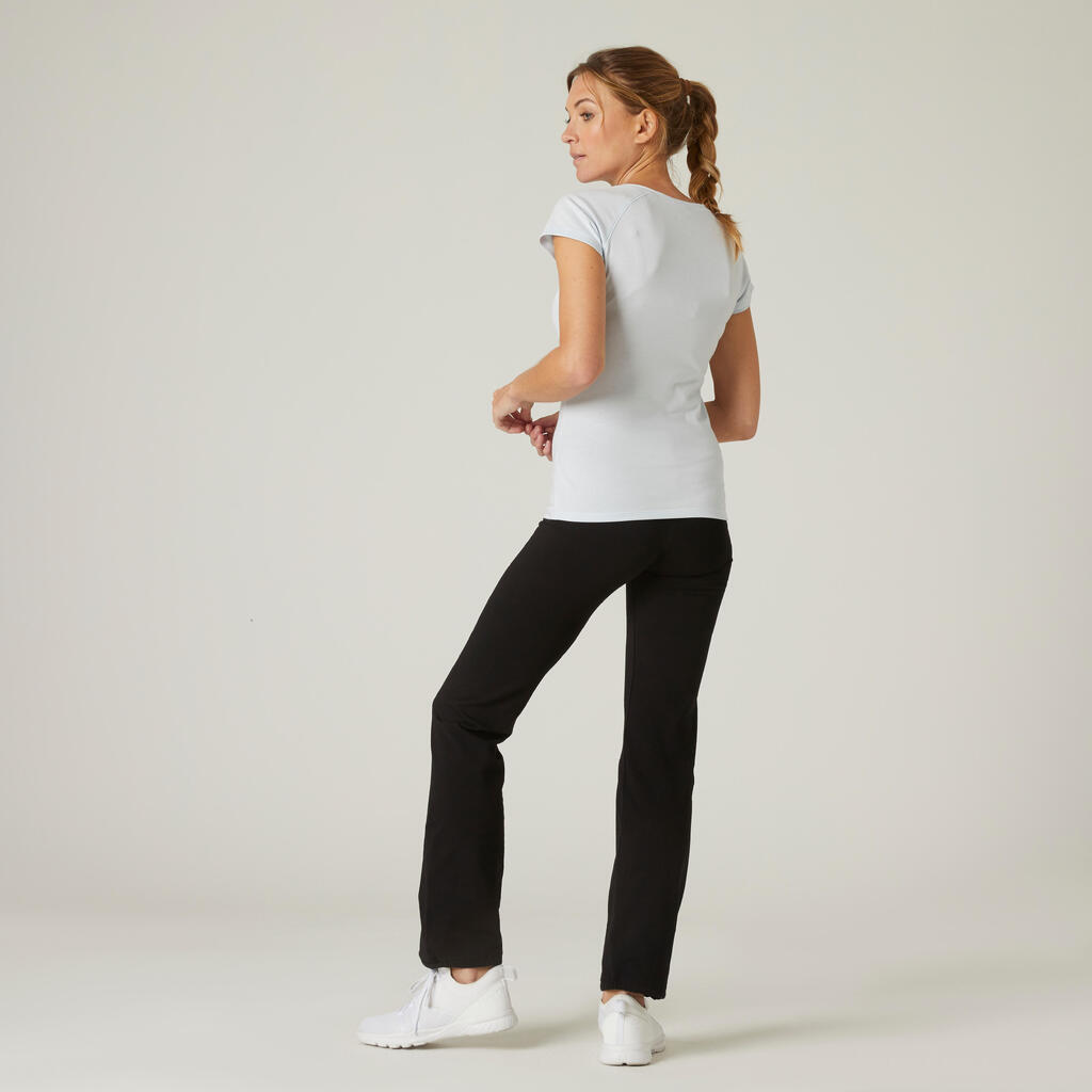 Straight-Cut Cotton Fitness Leggings Fit+ - Black