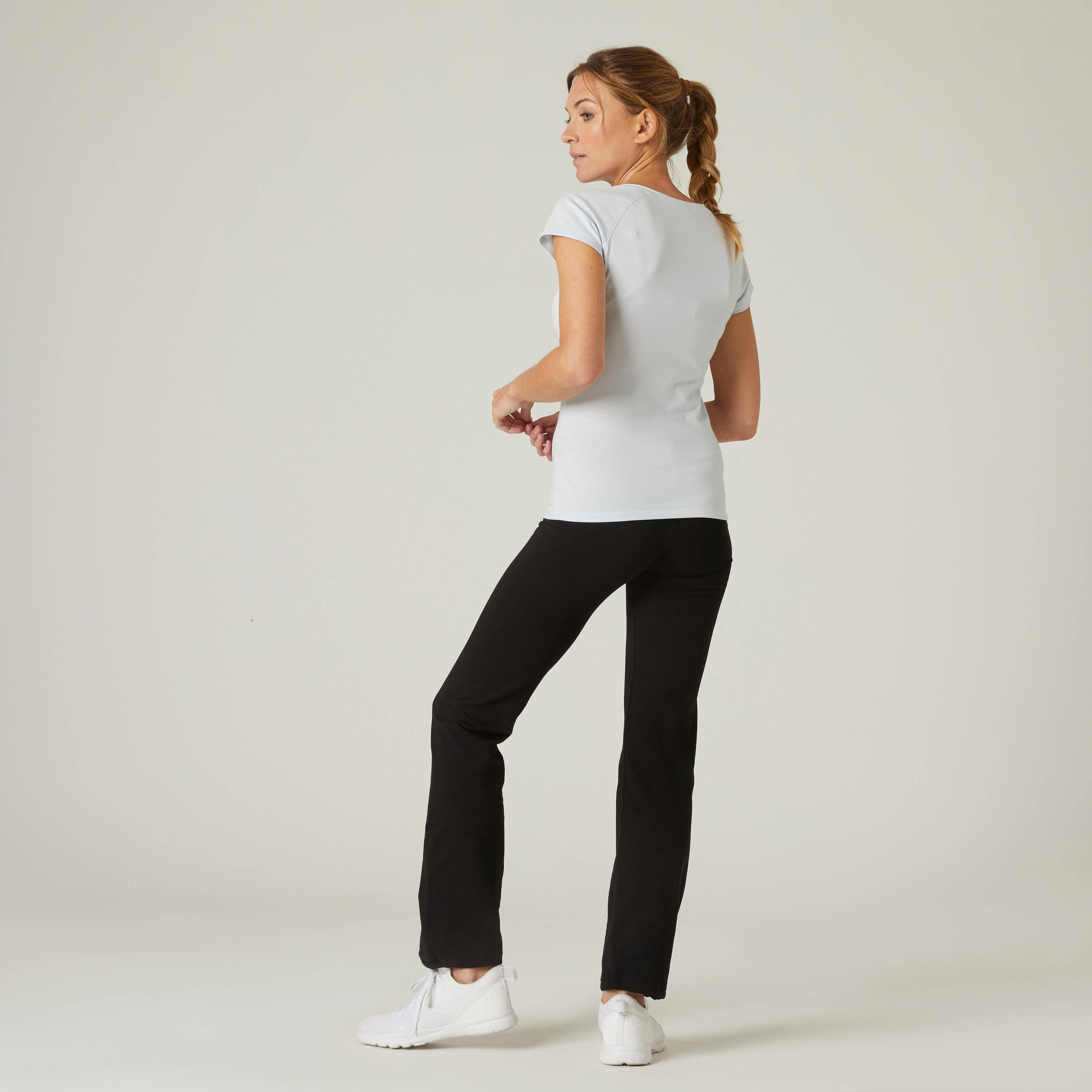 Women Cotton-Rich Gym Trackpants 500 – Stretchable, Soft, Moisture-Wicking–Black -  3