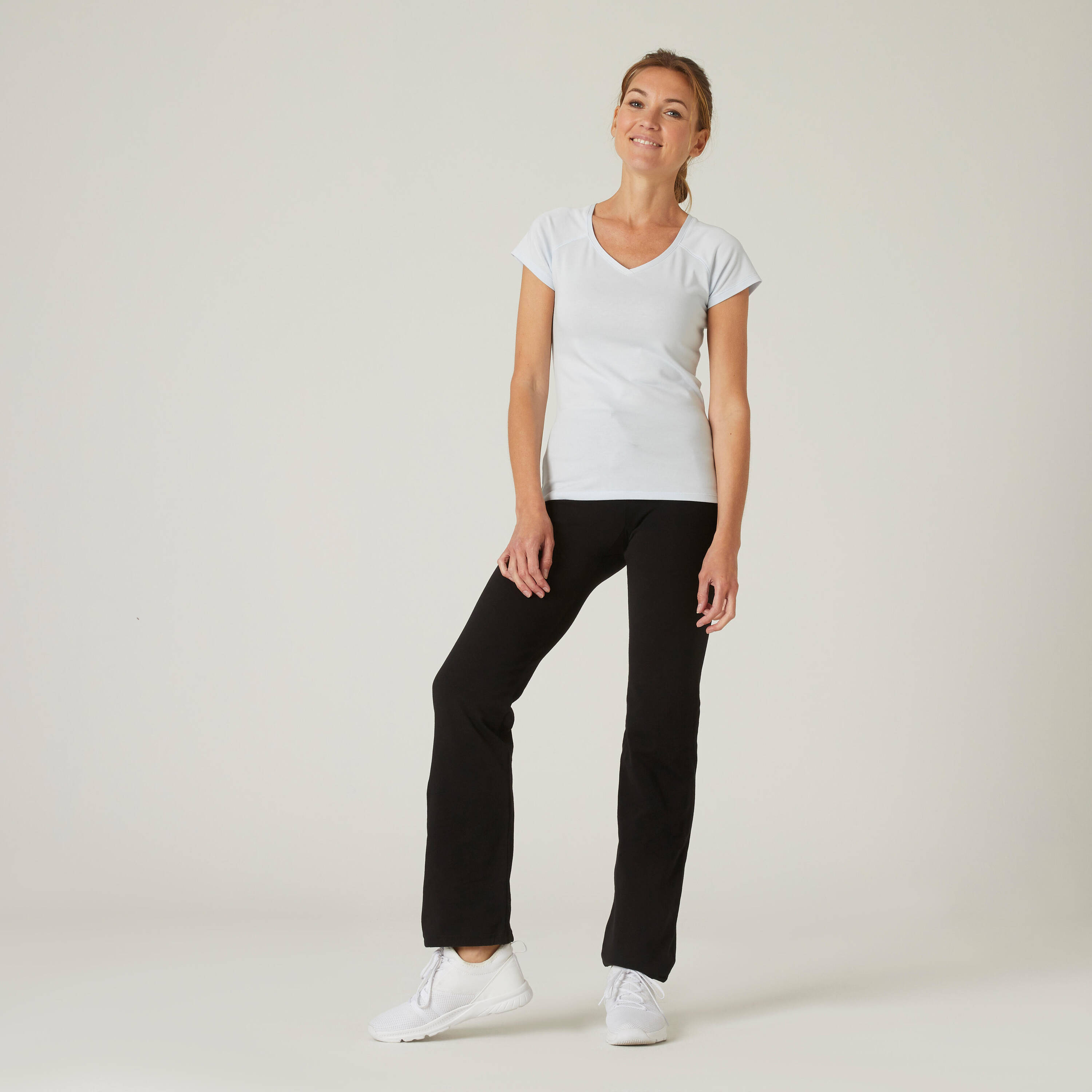 Women Cotton-Rich Gym Trackpants 500 – Stretchable, Soft, Moisture-Wicking–Black -  4