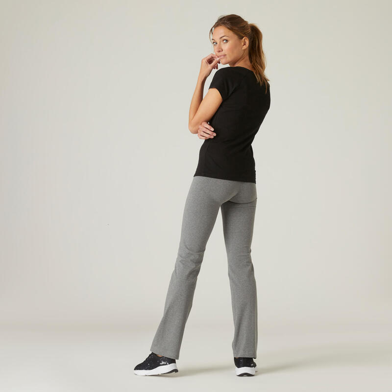 Pantaloni donna fitness FIT+ 500 regular cotone leggero grigi