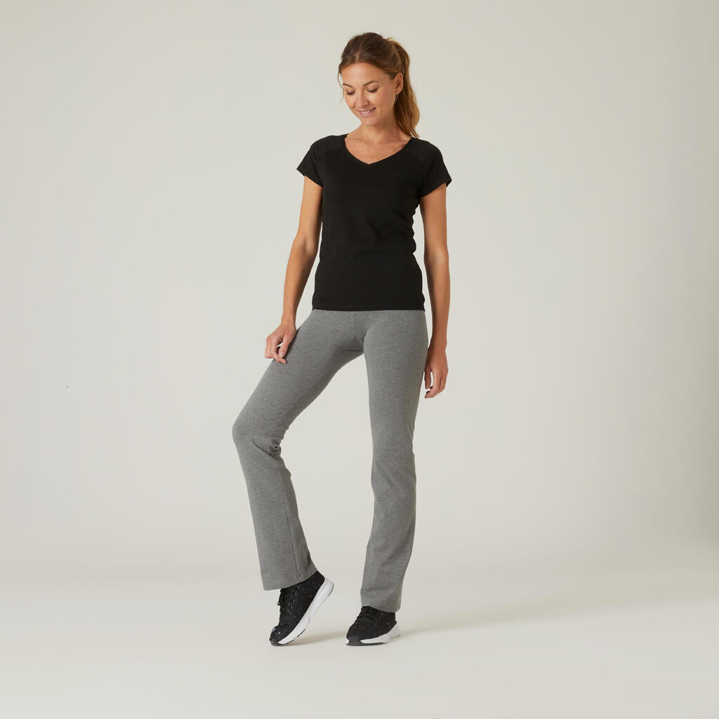 Straight-Cut Cotton Fitness Leggings Fit+ - Black