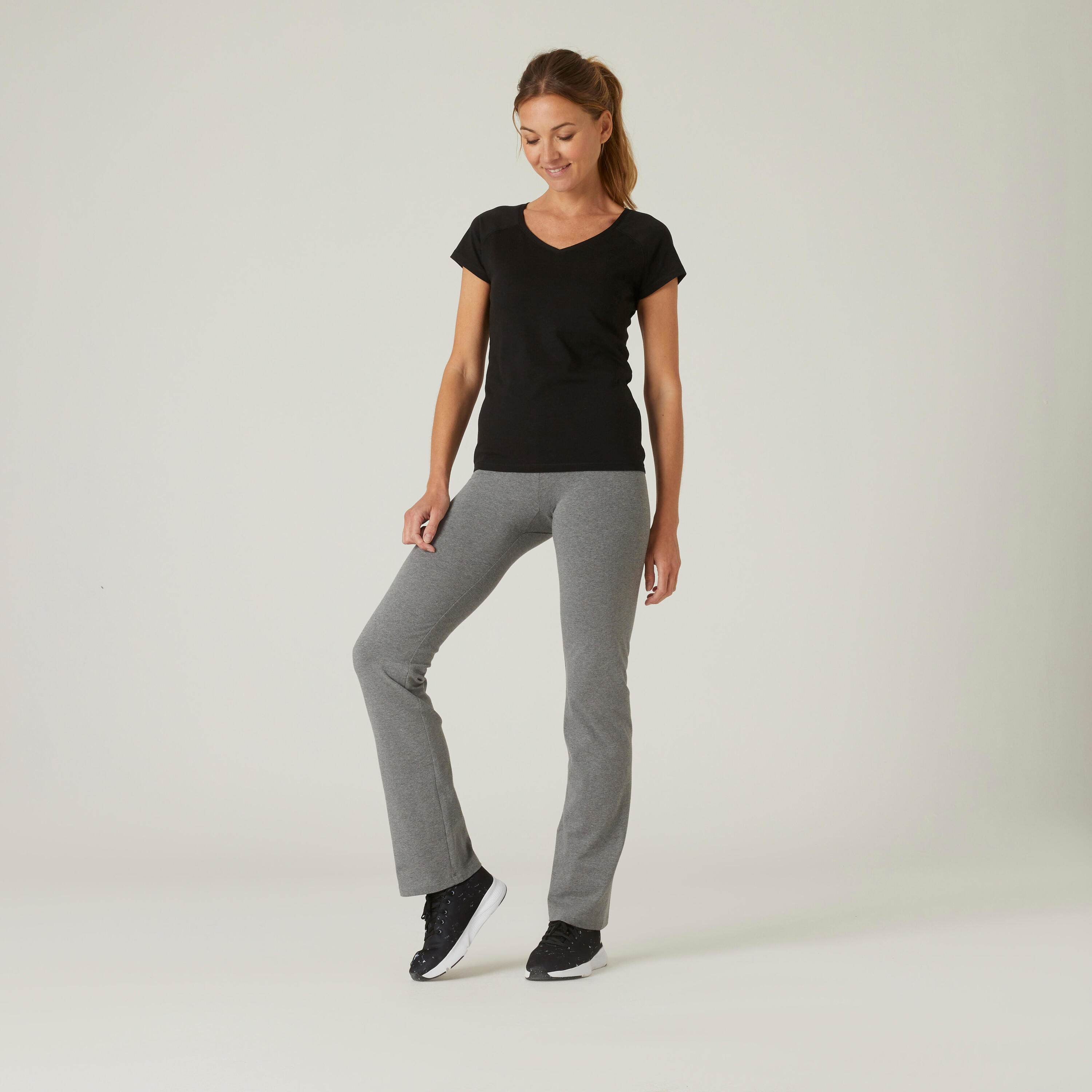 Malla legging largo fitness algodón recto Mujer - Fit+ 500 gris 3/6