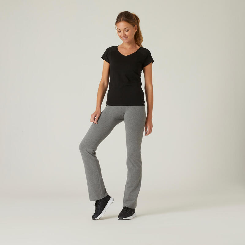 Pantaloni donna fitness FIT+ 500 regular cotone leggero grigi