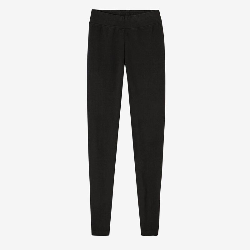 Mallas Leggings fitness algodón efecto vientre plano Mujer Domyos Fit 500 negro