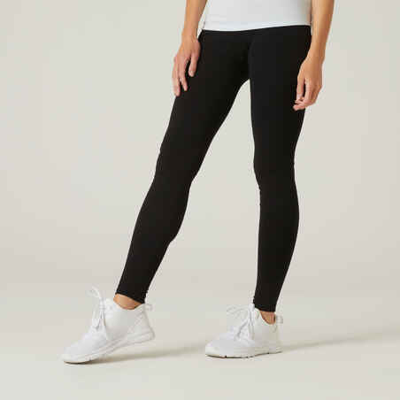 Mallas Leggings fitness algodón efecto vientre plano Mujer Domyos Fit 500 negro