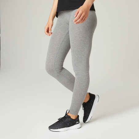 Mallas Leggings fitness algodón efecto vientre plano Mujer Domyos Fit 500 gris