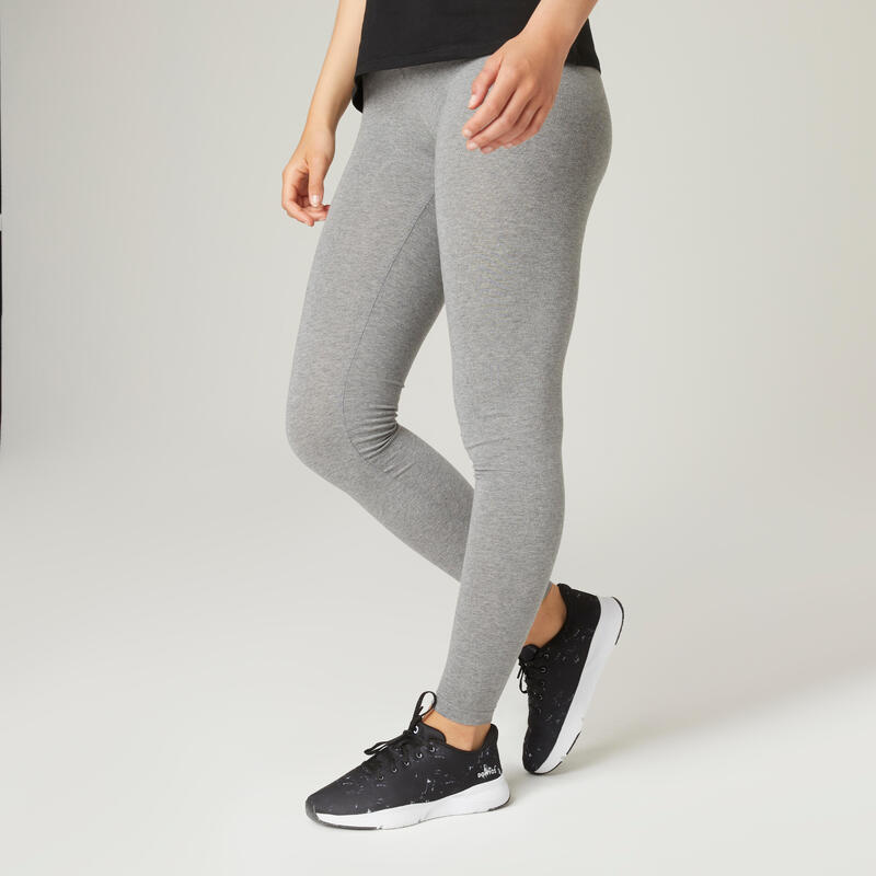 Leggings mallas fitness algodón efecto vientre plano Mujer Domyos Fit 500 gris