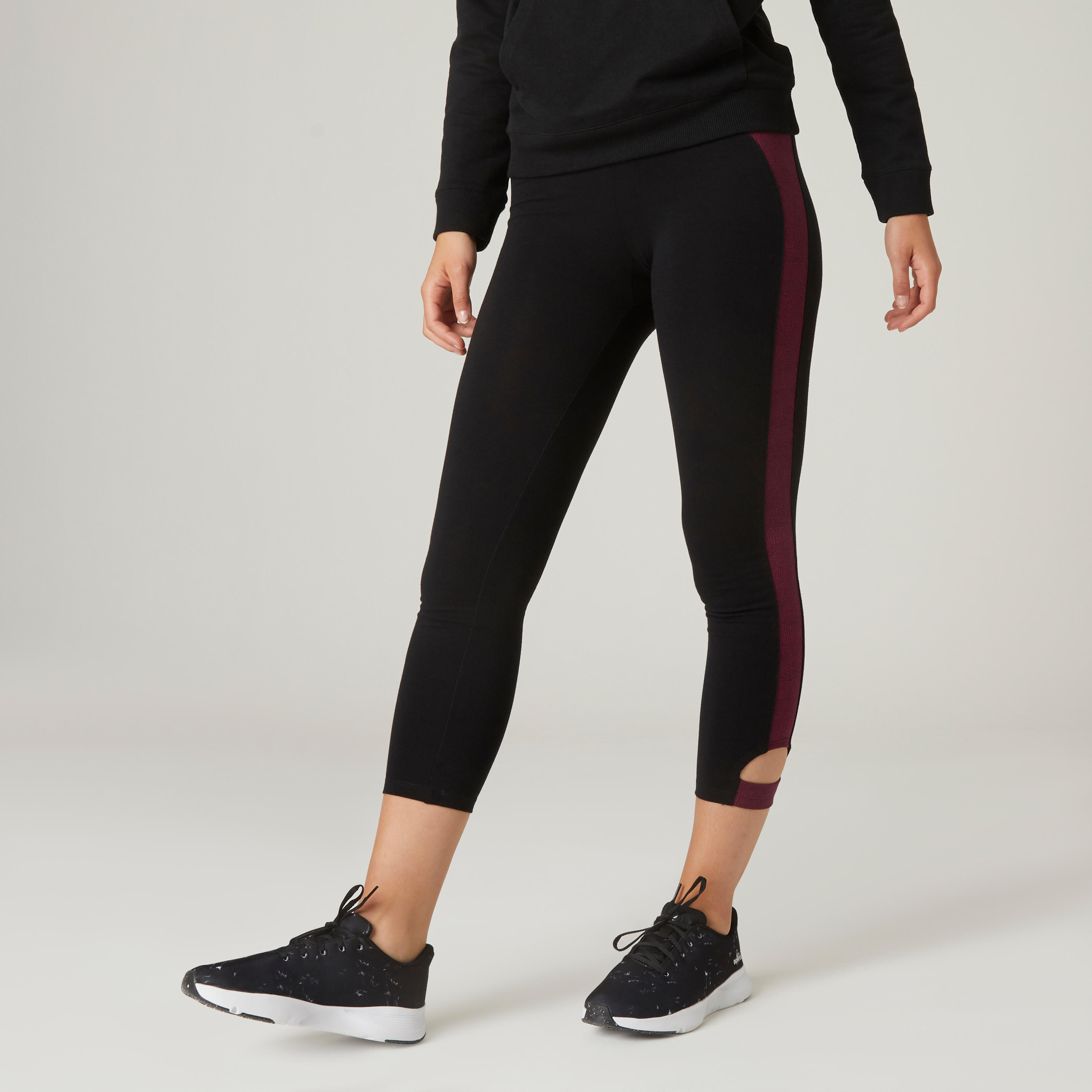 Women's Cropped Leggings Black/Burgundy