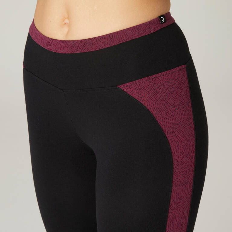 Legging 7/8 Pendek Katun Lentur untuk Fitness - Hitam/Burgundy