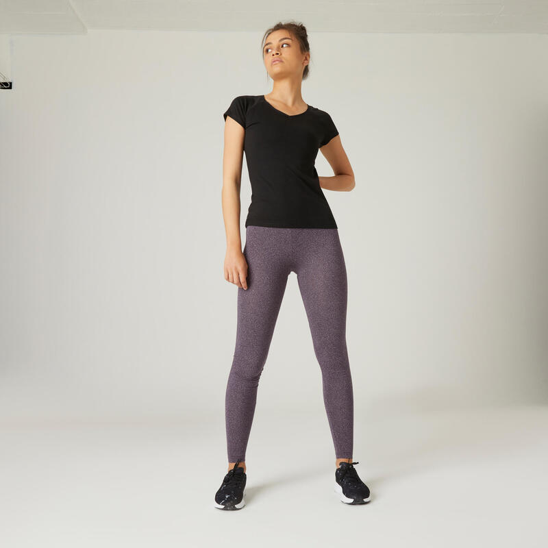 T-shirt fitness manches courtes slim coton extensible col en V femme noir