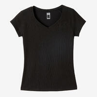 Camiseta cuello V de Algodón Estirable Mujer para Pilates Negro