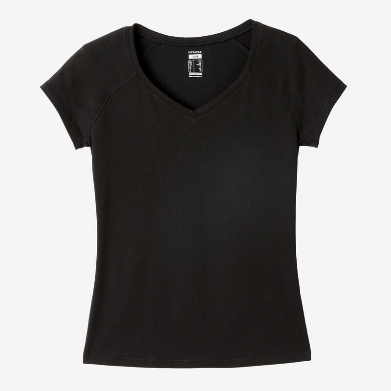 T-shirt Col V Fitness Femme - 500 Noir