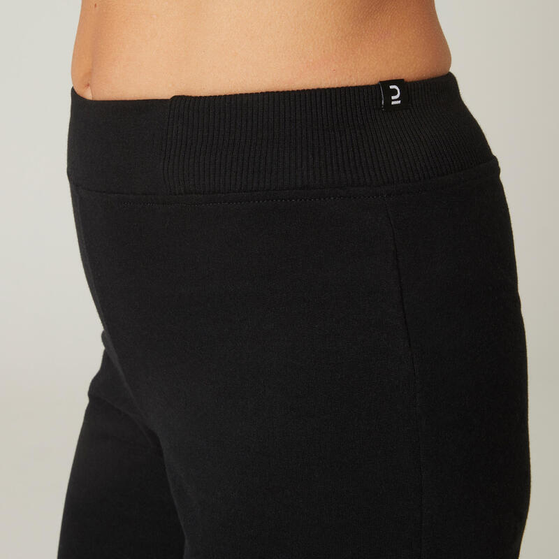 Pantalon jogging fitness femme coton majoritaire coupe droite - 120 noir