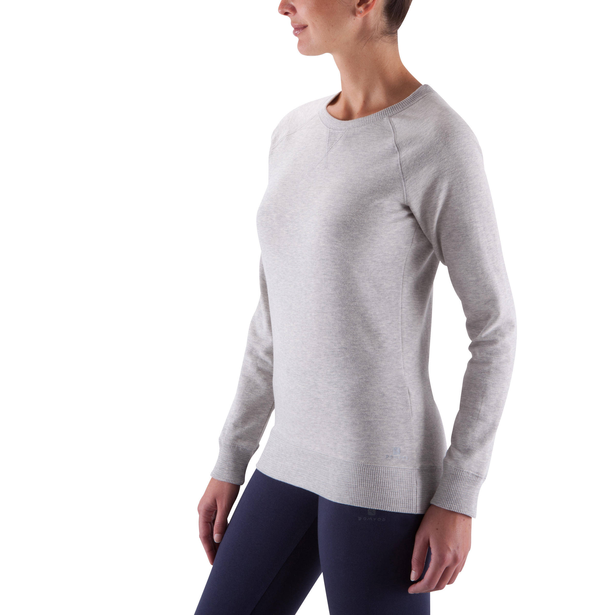 Women's Round-Neck Fitness Sweatshirt - Mottled Grey -  3