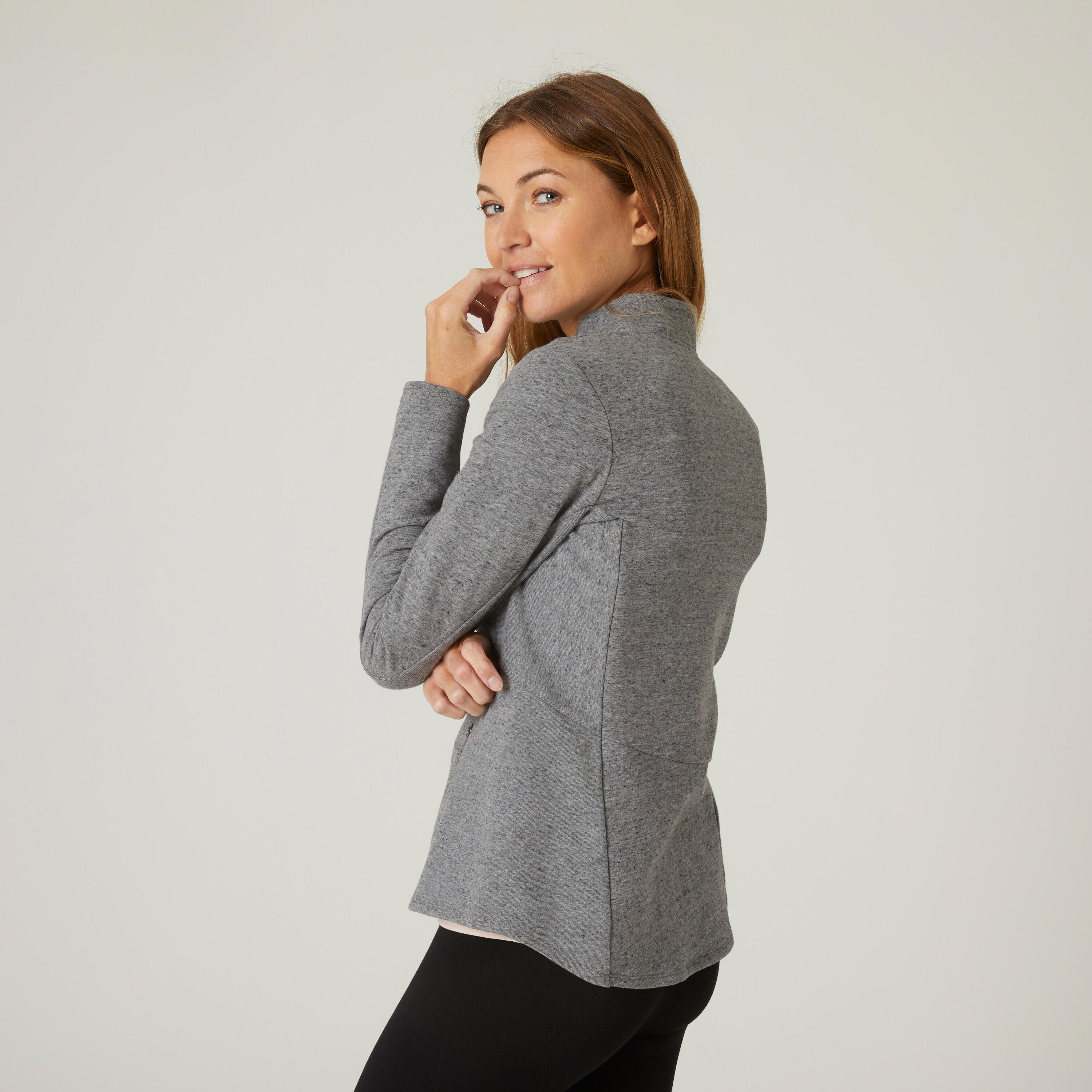 Women's Fitted High Neck Zipped Sweatshirt With Pocket 520 - Grey 2/7