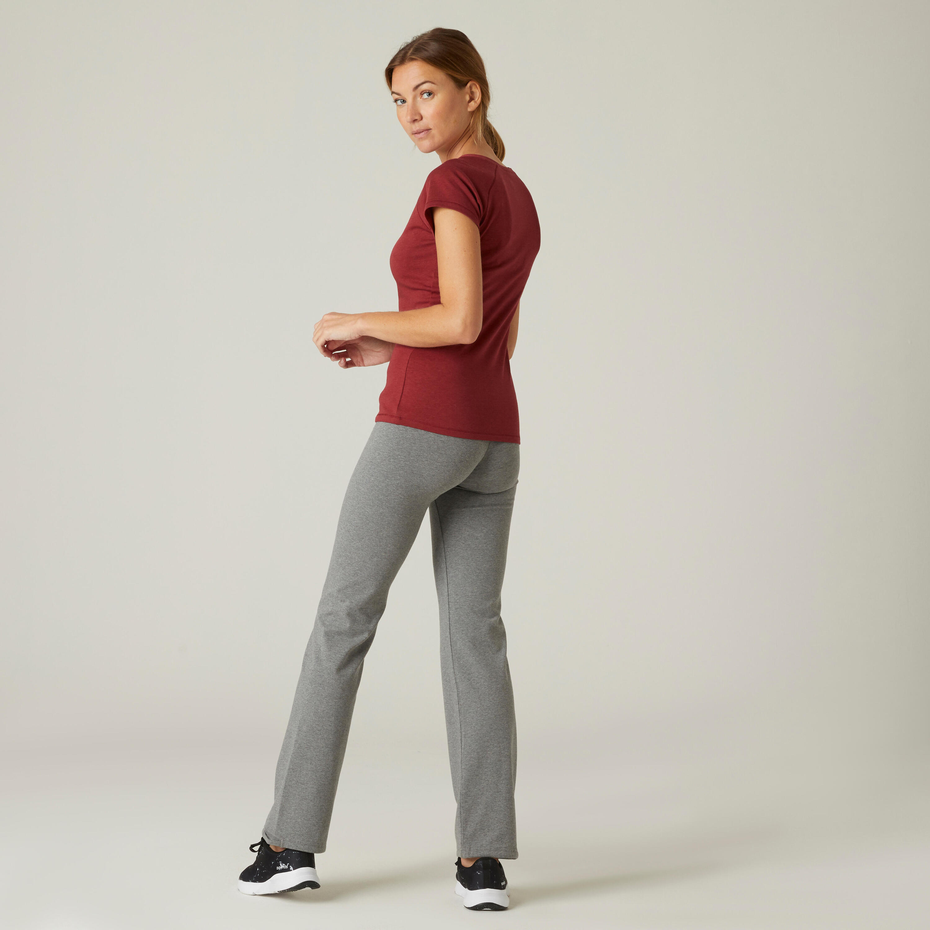 Mallas Leggings Corte Recto Bajos Ajustables Fitness Mujer 500 Gris 16/27