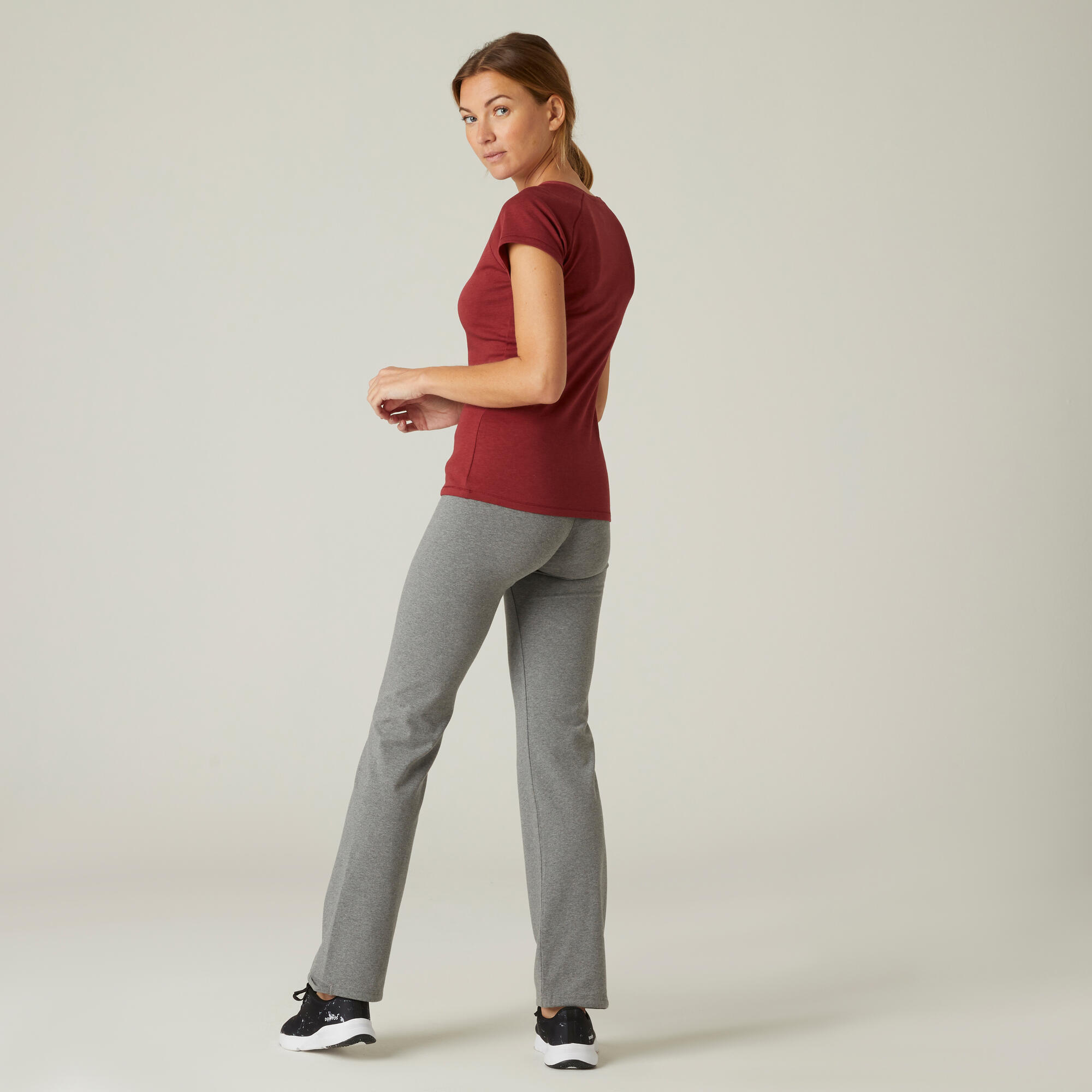 Pantaloni donna fitness COMFORT+ 500 regular cotone leggero neri DOMYOS |  DECATHLON