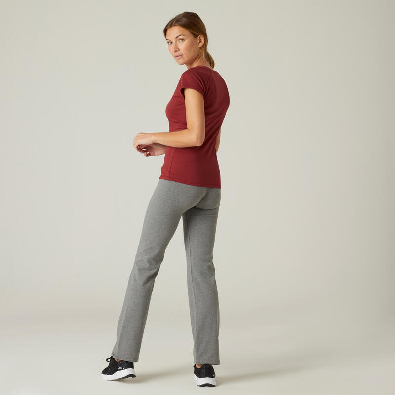 Pantaloni donna fitness COMFORT+ 500 regular cotone leggero grigi melange