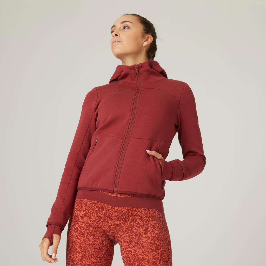 Women's Zip-Up Fitness Hoodie 500 - Spacer Burgundy