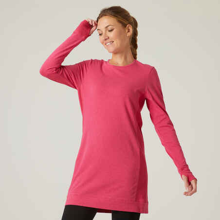 Women's Long-Sleeved Slim-Fit Cotton Crew Neck Fitness T-Shirt 520 - Pink