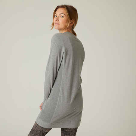 Women's Long-Sleeved Slim-Fit Cotton Crew Neck Fitness T-Shirt 520 - Grey