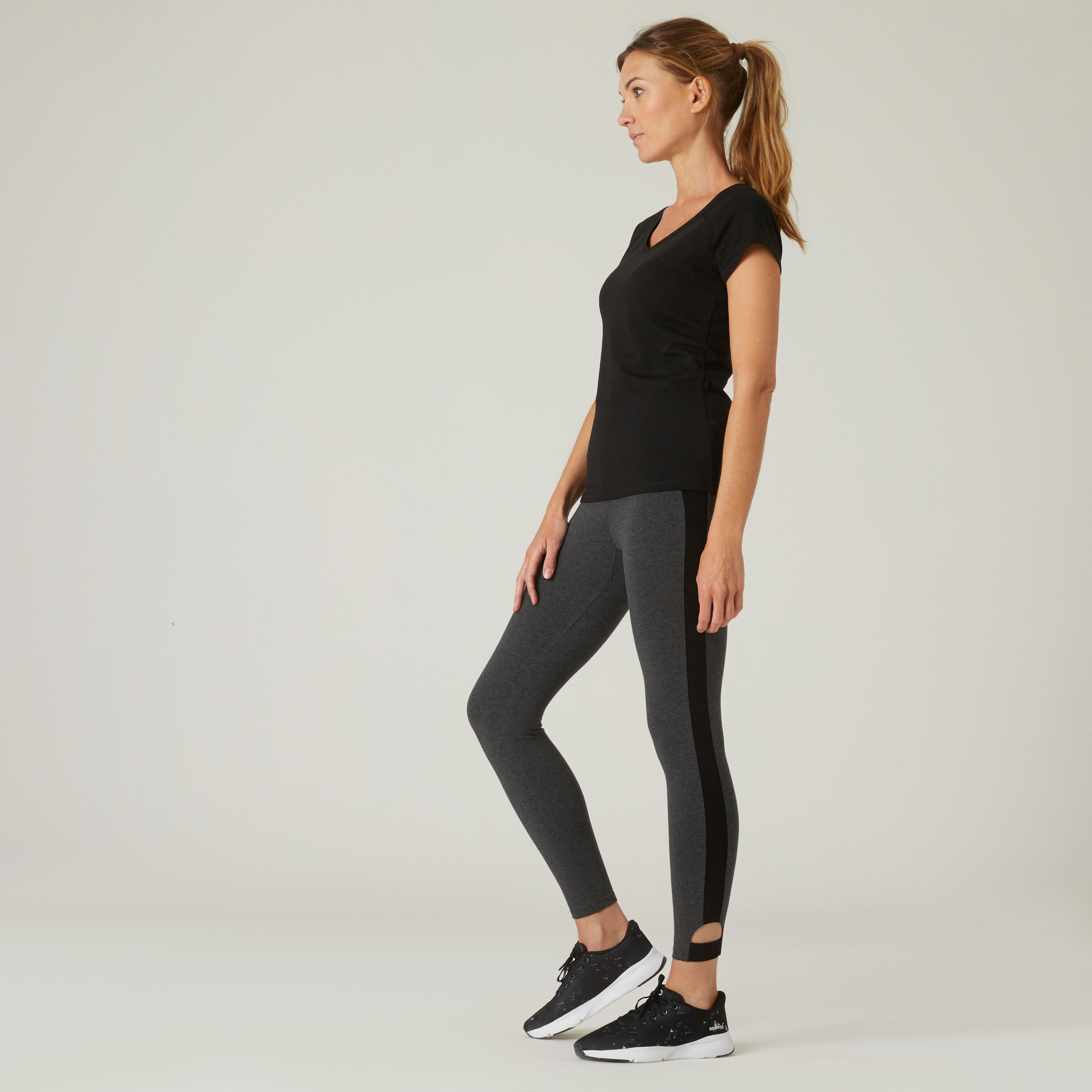Stretchy Fitness Cotton Capri Leggings - Grey 3/6