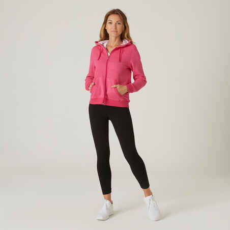 Women's Zip-Up Fitness Hoodie 500 - Dark Pink