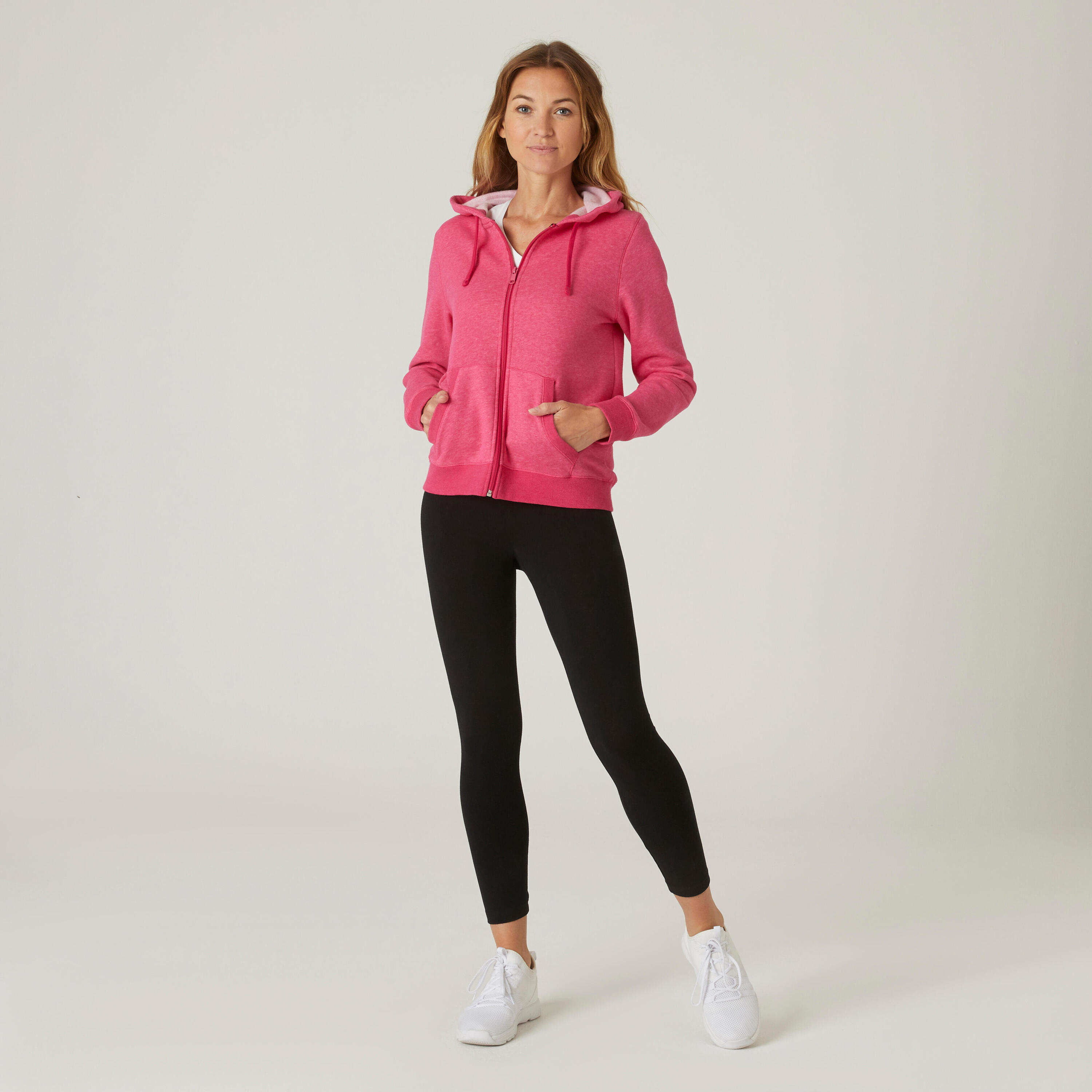 Women's Zip-Up Fitness Hoodie 500 - Dark Pink 3/6