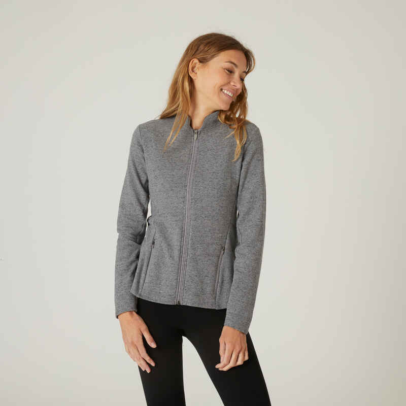 Women's Fitted High Neck Zipped Sweatshirt With Pocket 520 - Grey