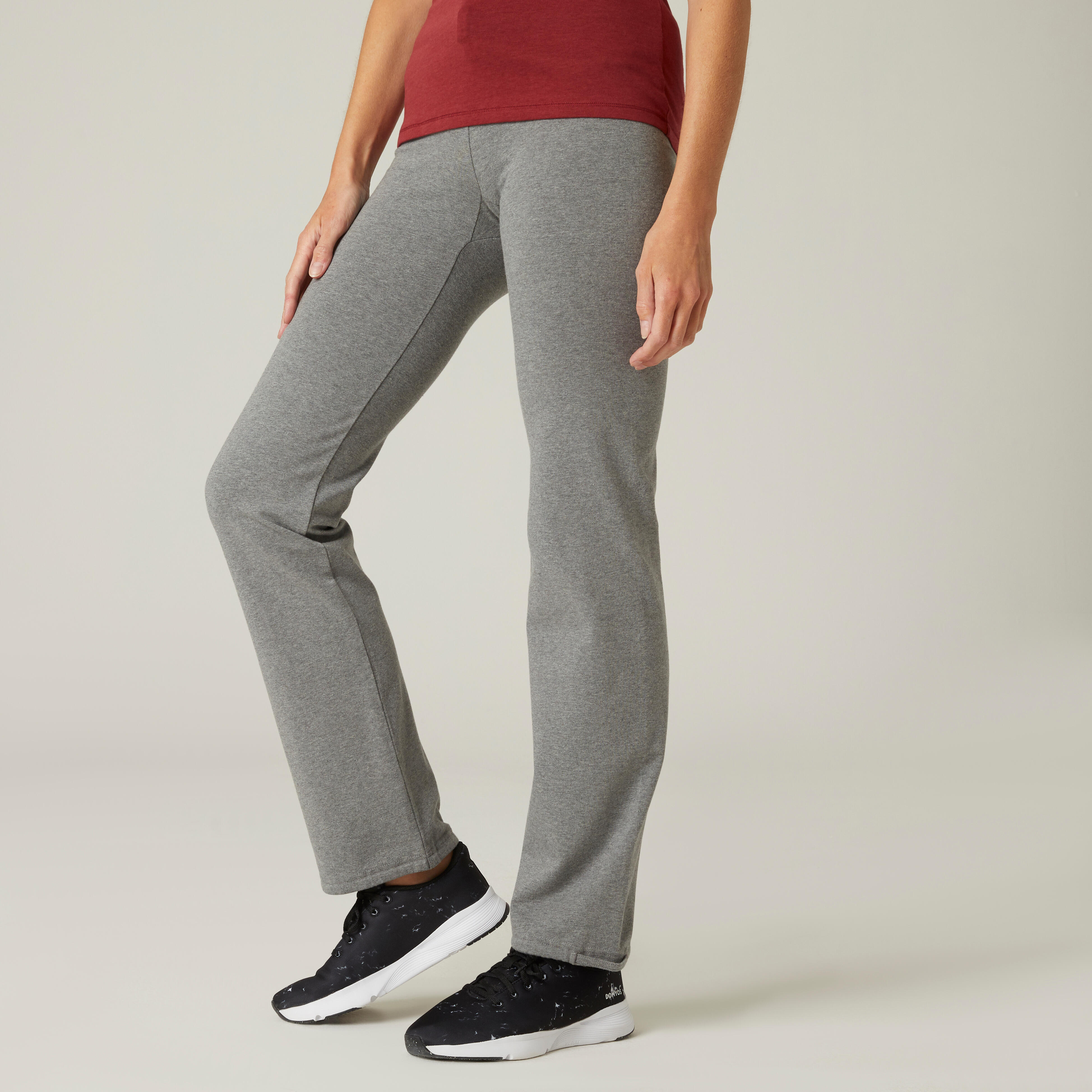 Women Cotton Blend Gym Pant 500  Grey