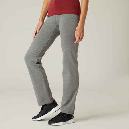 Straight-Cut Cotton Fitness Leggings with Adjustable Cuffs Fit+ - Mottled Grey