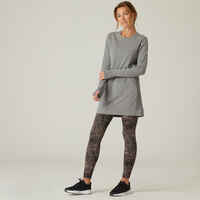 Women's Long-Sleeved Slim-Fit Cotton Crew Neck Fitness T-Shirt 520 - Grey