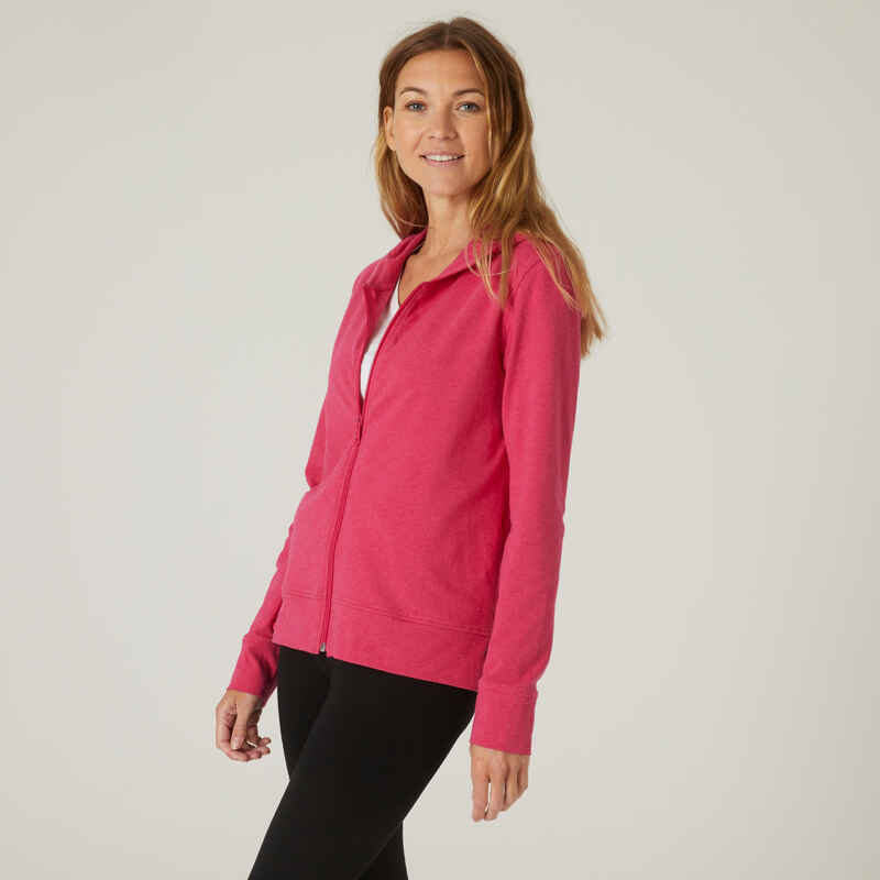 Women's Zip-Up Fitness Hoodie 500 - Pink