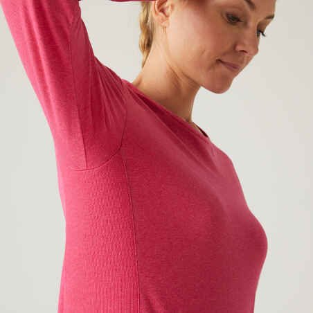 Women's Long-Sleeved Slim-Fit Cotton Crew Neck Fitness T-Shirt 520 - Pink